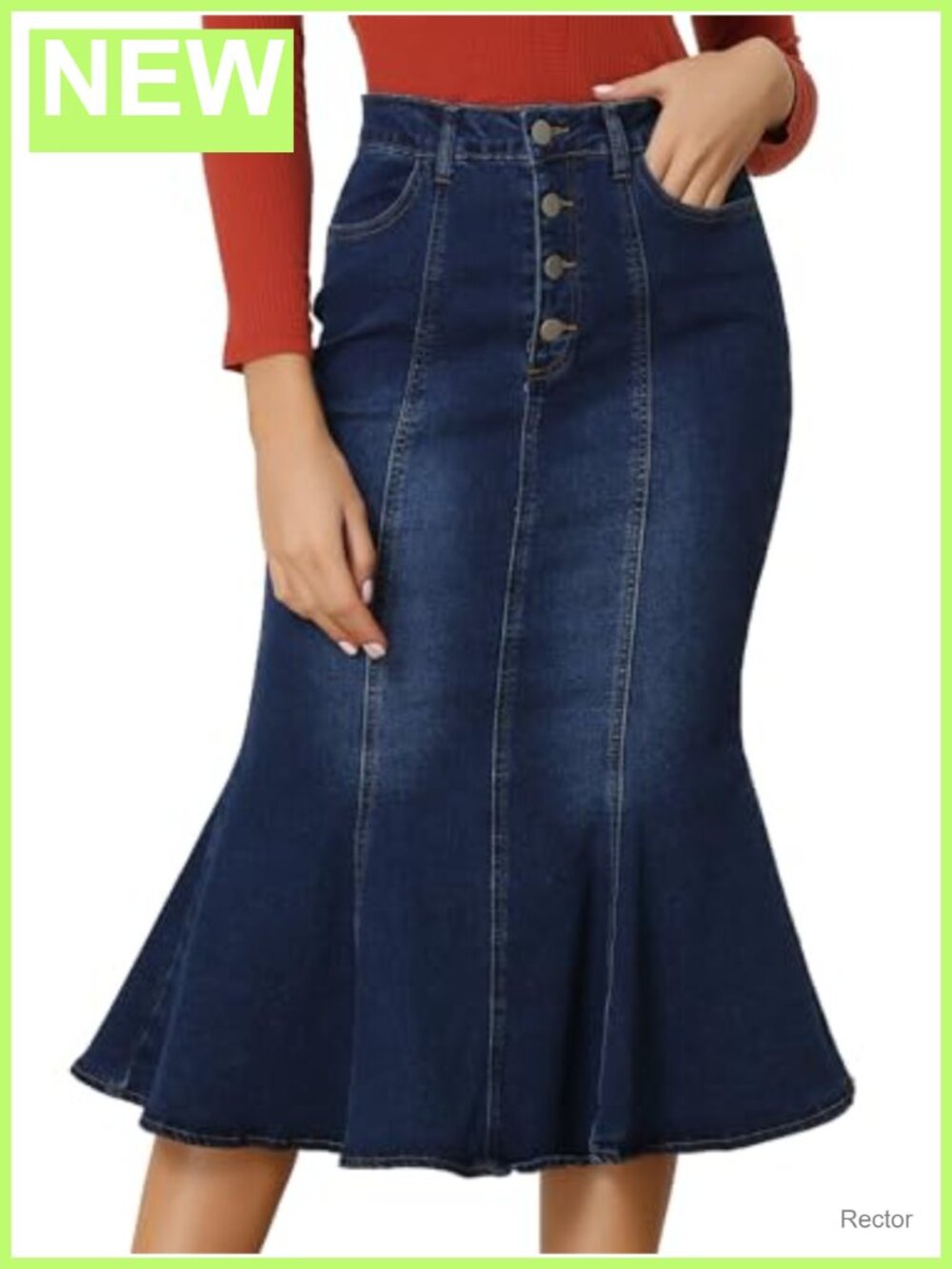 Fishtail Midi Denim Skirt High Rise Jean Skirt for Women